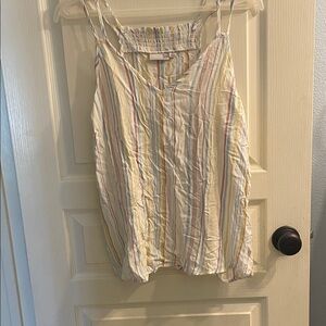 SO Women's Striped Smocked Back Camisole / Tank Top in Yellow, Mauve and Blue
